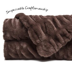 Chanasya Premium Ruched Faux Fur Throw Blanket - Luxurious, Soft Reversible Mink Blanket - 50" x 65” - Mocha