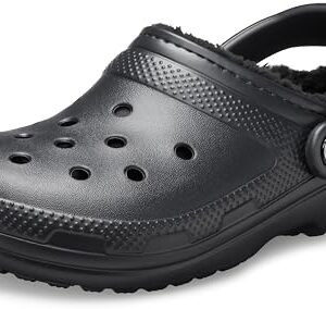 Crocs unisex adult Men's and Women's Classic Lined | Fuzzy Slippers Clog, Black/Black, 9 Women 7 Men US