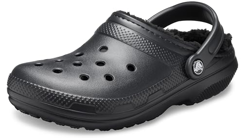 Crocs unisex adult Men's and Women's Classic Lined | Fuzzy Slippers Clog, Black/Black, 9 Women 7 Men US