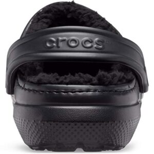 Crocs unisex adult Men's and Women's Classic Lined | Fuzzy Slippers Clog, Black/Black, 9 Women 7 Men US