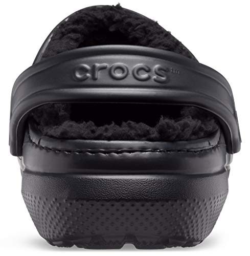 Crocs unisex adult Men's and Women's Classic Lined | Fuzzy Slippers Clog, Black/Black, 9 Women 7 Men US