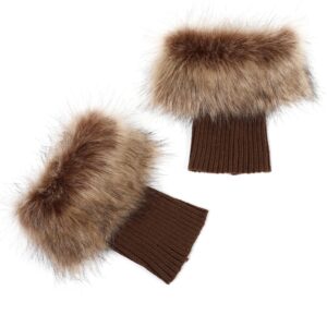 sy soul young women faux fur leg warmers short furry fuzzy boot cuffs toppers girls winter knitted foot cuff (raccoon)