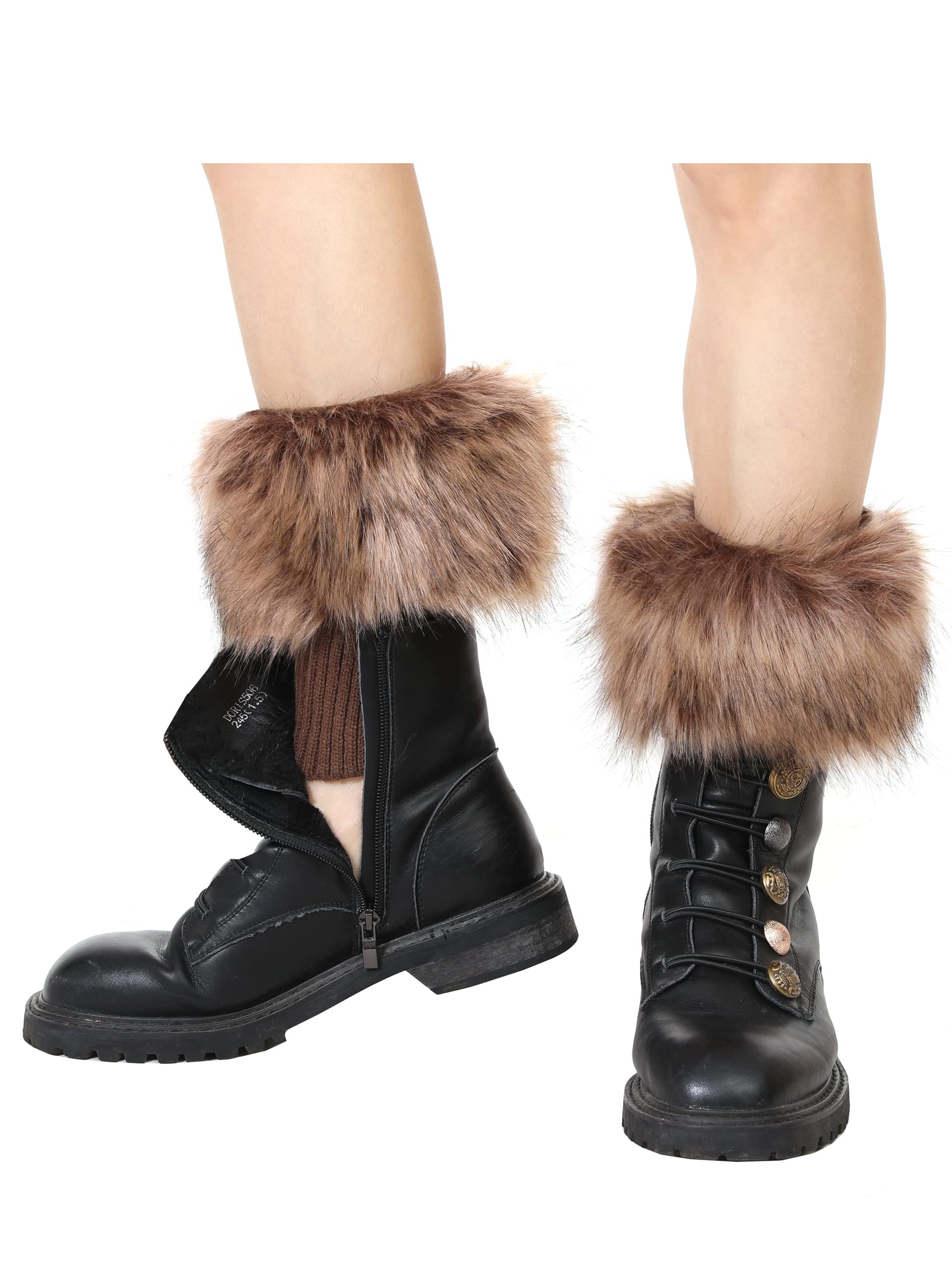 sy soul young Women Faux Fur Leg Warmers Short Furry Fuzzy Boot Cuffs Toppers Girls Winter Knitted foot cuff (Raccoon)