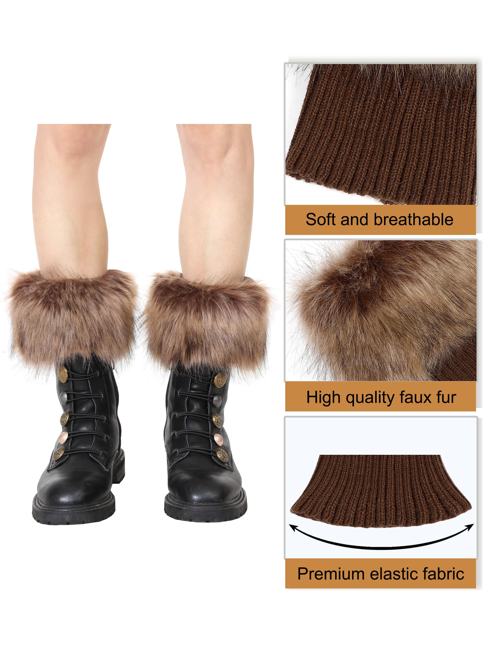 sy soul young Women Faux Fur Leg Warmers Short Furry Fuzzy Boot Cuffs Toppers Girls Winter Knitted foot cuff (Raccoon)