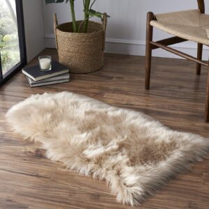 Faux Fur Rug Sofa Chairs Cover, Beige Small Rug for Bedroom, 2X3 Shaggy Furry Rug for Kids Room, Shag Fluffy Rug for Nursery Room, Soft Fuzzy Plush Carpet