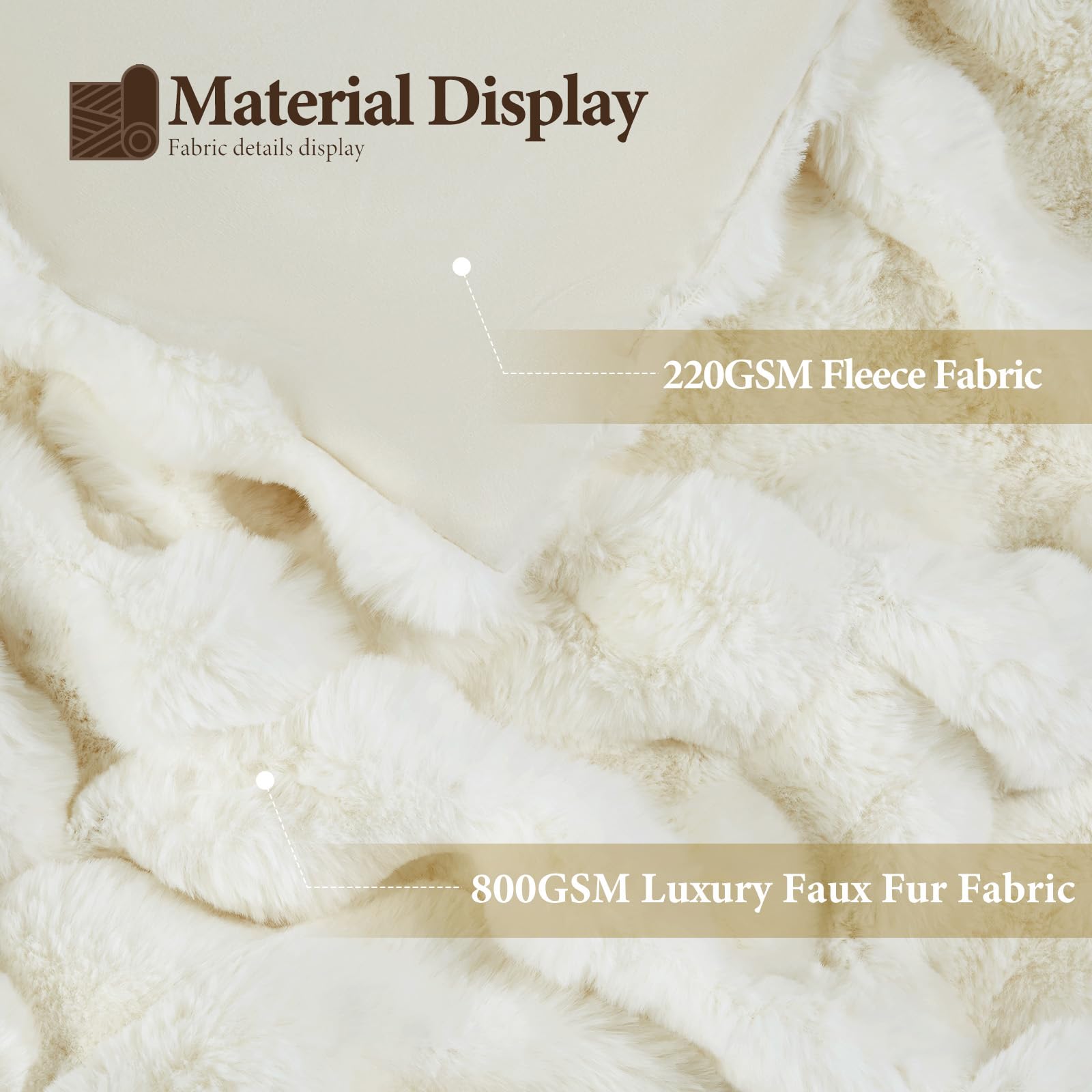 Touchat Luxury 1000GSM Rabbit Faux Fur Twin Blanket, Super Heavy Warm Cozy Beige Cream Blankets for Couch Bed Sofa, Ruched Plush Fuzzy Elegant Soft Reversible Mink Blanket for Living Room Bedroom