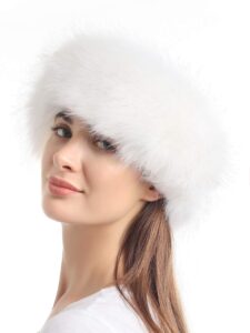 faux fur headband with elastic for women's winter earwarmer earmuff(one size,white)