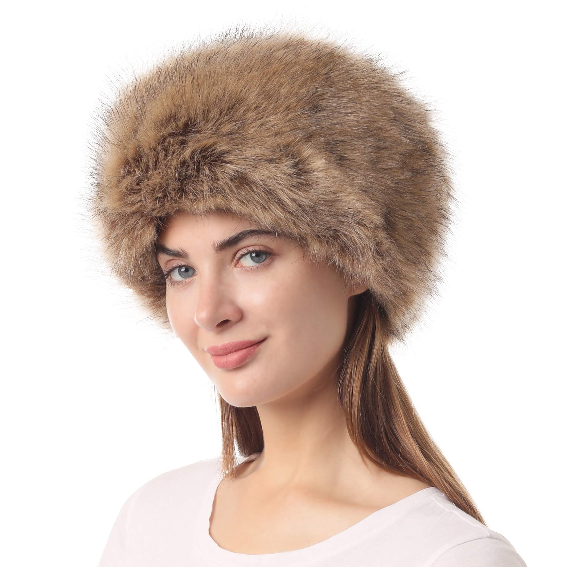 La Carrie Women's Faux Fur Hat For Winter With Stretch Cossack Russion Style, Nature