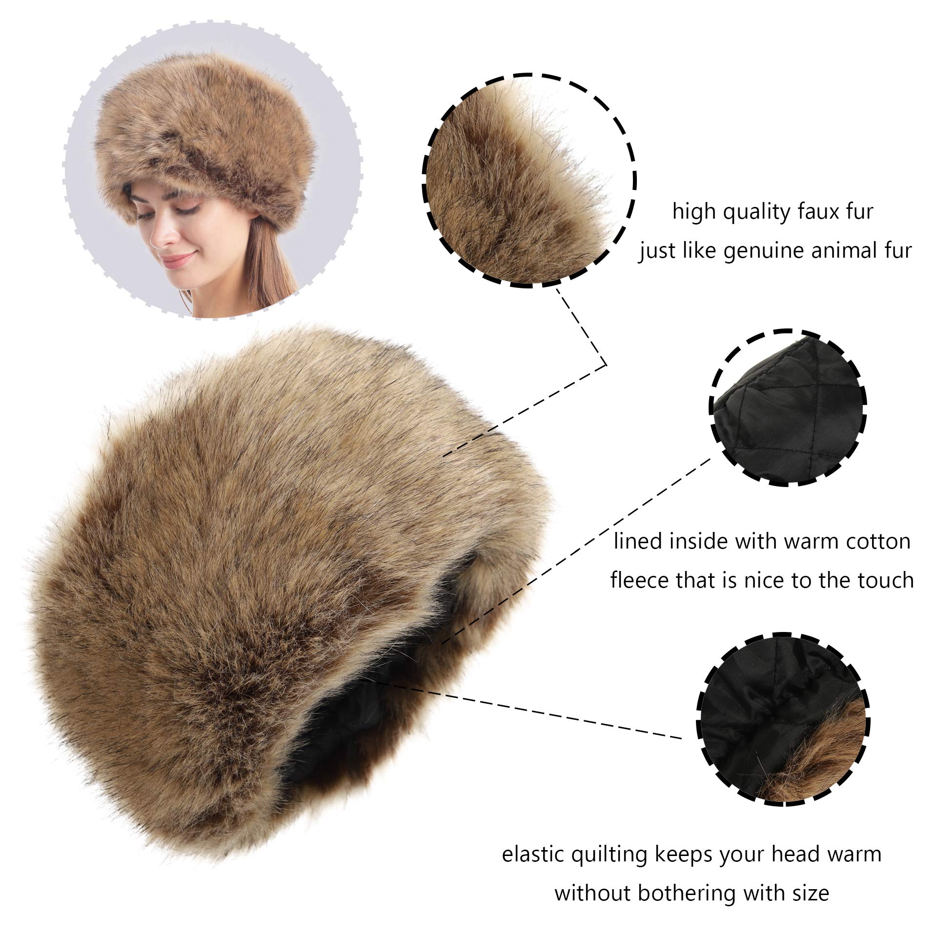 La Carrie Women's Faux Fur Hat For Winter With Stretch Cossack Russion Style, Nature