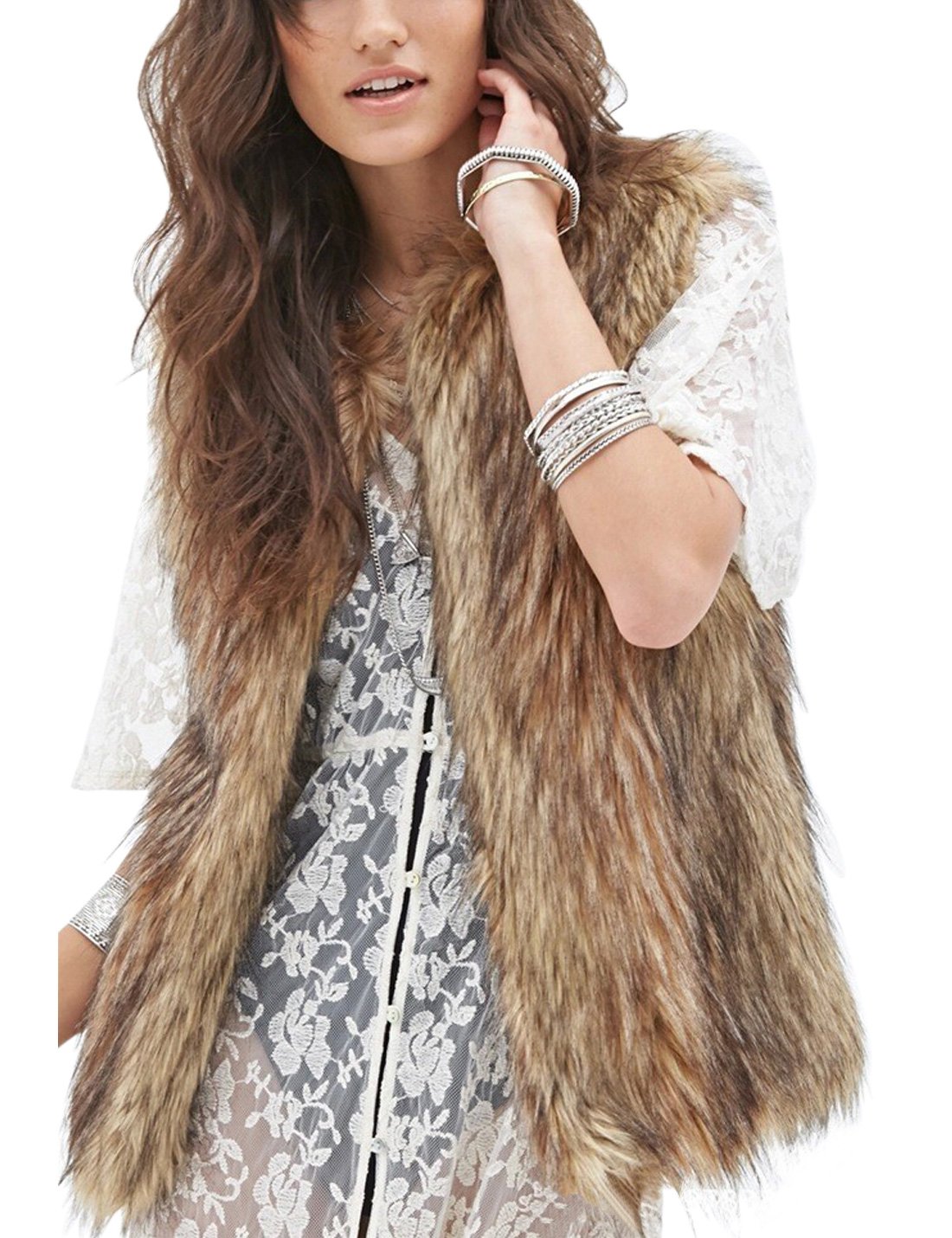 Tanming Women's Fashion Autumn And Winter Warm Short Faux Fur Vests (Medium, Grey)