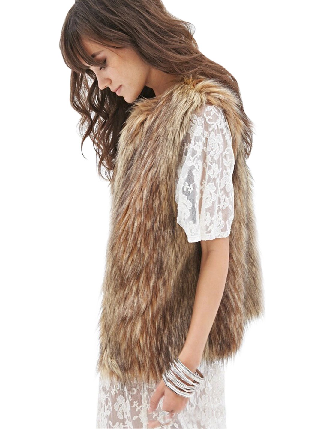 Tanming Women's Fashion Autumn And Winter Warm Short Faux Fur Vests (Medium, Grey)