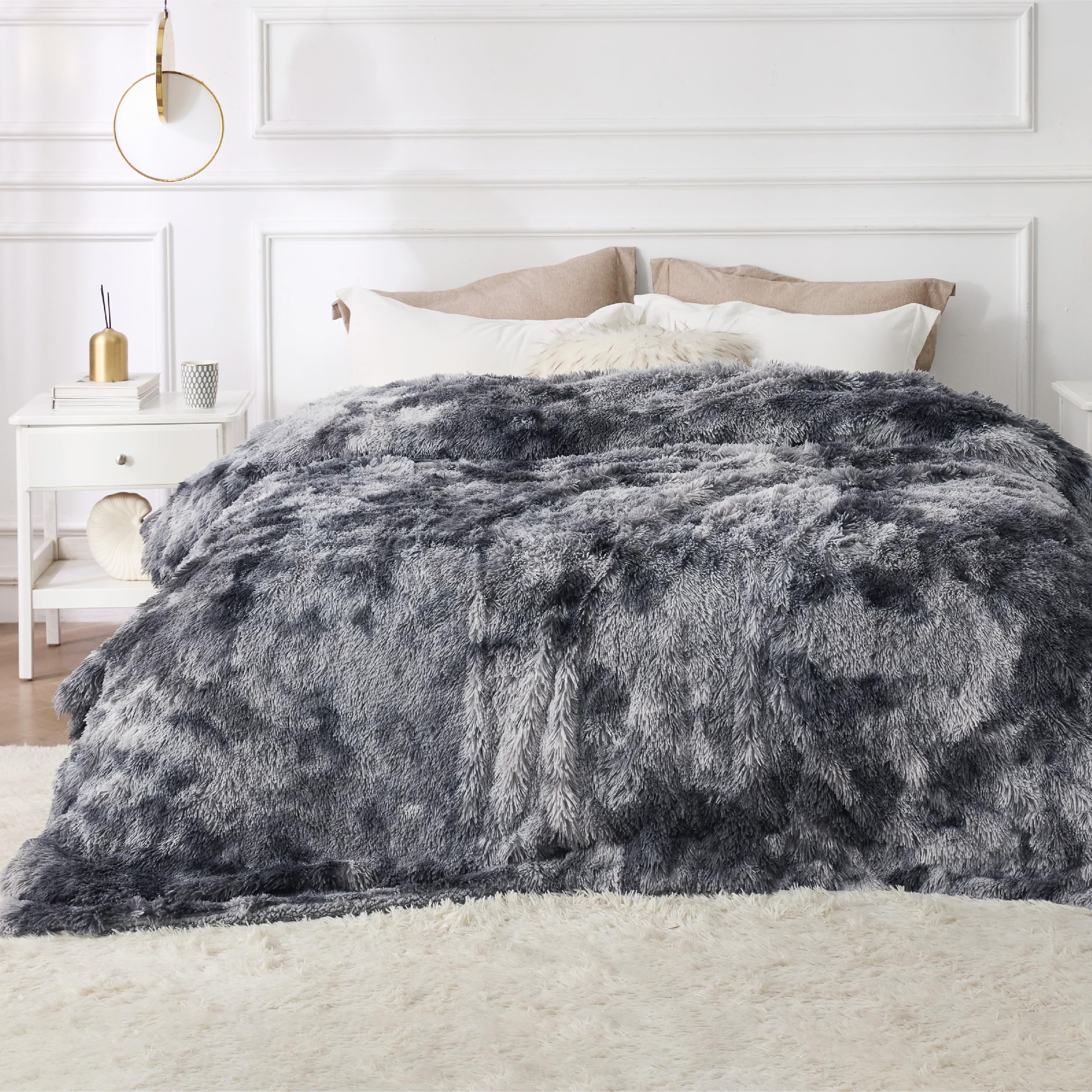 Bedsure Ultra Soft Fluffy King Size Blanket for Bed – Fuzzy, Fluffy, Shaggy Faux Fur King Blanket, Warm and Thick Sherpa, Tie-dye Decorative Gift, Oversized Blankets King Size, 108x90 Inches, 640 GSM