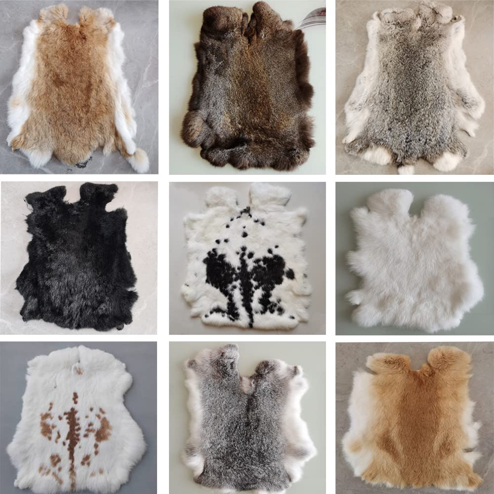 Assorted Bulk Grade Natural Rabbit Pelt with Fur (10" by 14") Rabbit Skins Fur Hide Leather for Decoration & Crafts Cat/Dog Toys Soft Professionally Tanned Sewing Quality 6pack