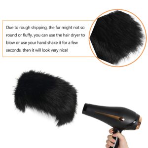 LA CARRIE Faux Fur Headband with Stretch Women's Winter Earwarmer Earmuff (Black)