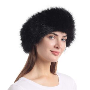 LA CARRIE Faux Fur Headband with Stretch Women's Winter Earwarmer Earmuff (Black)