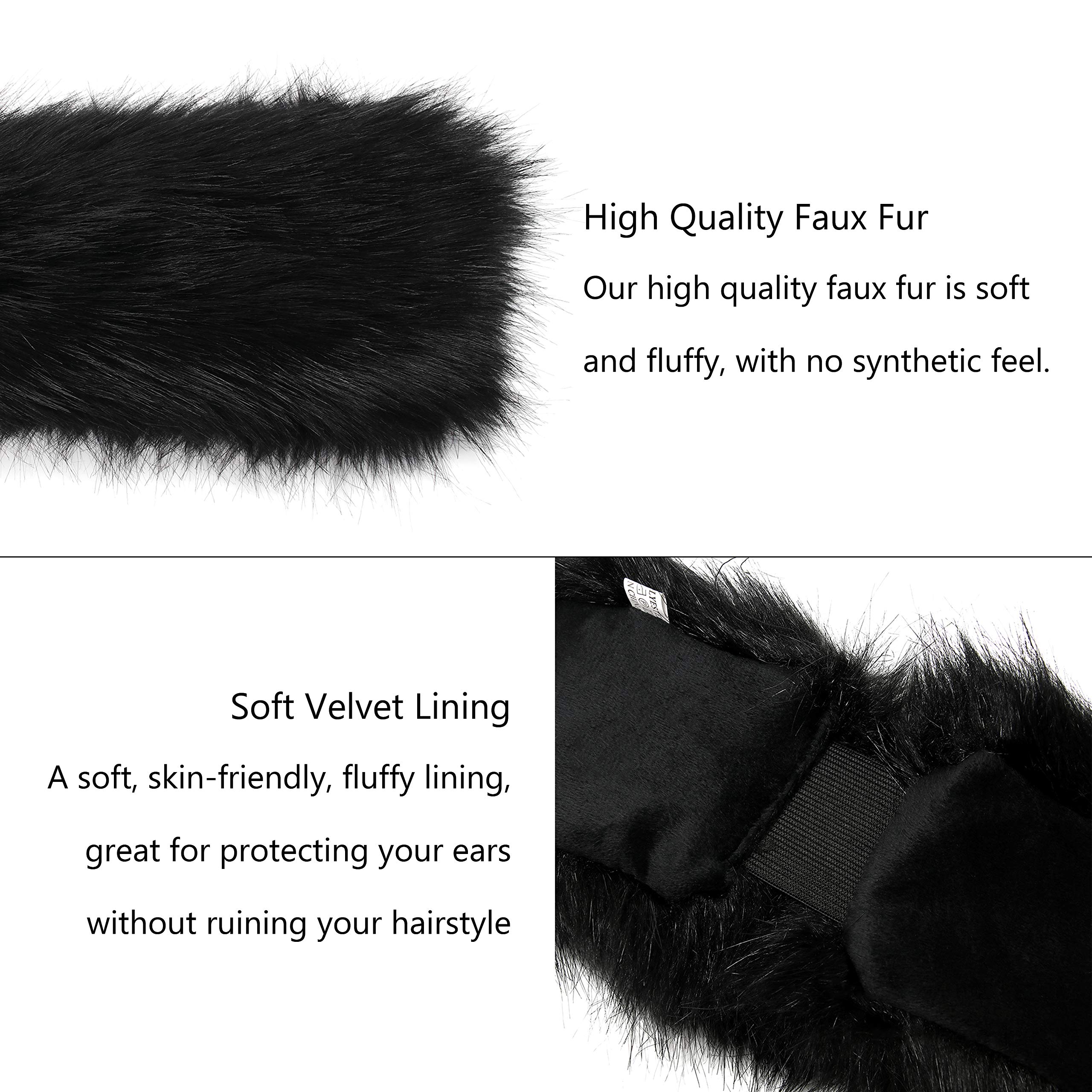 LA CARRIE Faux Fur Headband with Stretch Women's Winter Earwarmer Earmuff (Black)