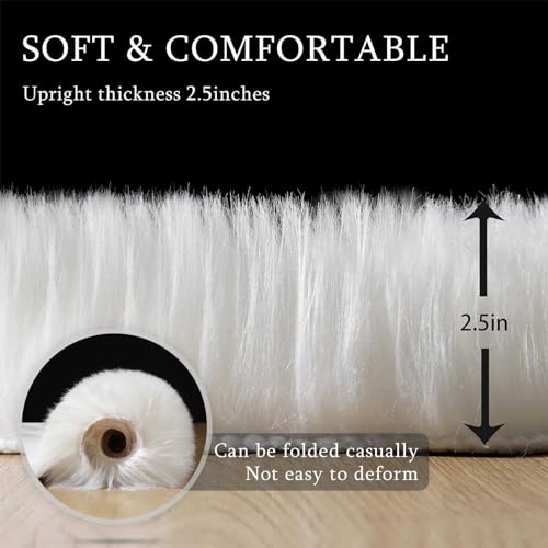 CKLZSAY White Faux Fur Sheepskin Rug Super Soft Fluffy Plush Rug Bedroom Floor Room Sofa Cushion Living Room Runners Bedside Rugs (2×6 ft Sheepskin White)