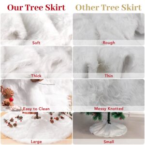 Funux Faux Fur Christmas Tree Skirt - 48 inch Plush White Luxury Skirt for Xmas Tree Holiday Decorations