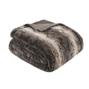 Madison Park Zuri Soft Plush Luxury Oversized Faux Fur Throw Animal Stripes Design, Faux Mink On The Reverse, Modern All Seasons Blanket for Bed, Sofa Couch, Office, Brown, 60x70"