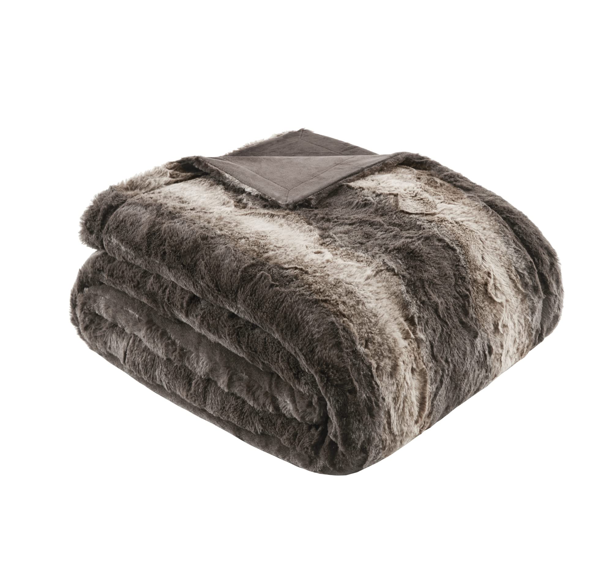 Madison Park Zuri Soft Plush Luxury Oversized Faux Fur Throw Animal Stripes Design, Faux Mink On The Reverse, Modern All Seasons Blanket for Bed, Sofa Couch, Office, Brown, 60x70"