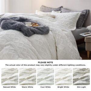 Bedsure Fluffy Comforter Cover Set - Faux Fur Duvet Cover King Size, White Plush Quilt Cover, 3 Pieces,1 Duvet Cover (104"x90") with Zipper Closure and 2 Pillow Shams, Comforter Not Included