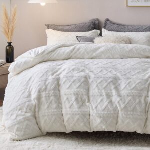 Bedsure Fluffy Comforter Cover Set - Faux Fur Duvet Cover King Size, White Plush Quilt Cover, 3 Pieces,1 Duvet Cover (104"x90") with Zipper Closure and 2 Pillow Shams, Comforter Not Included