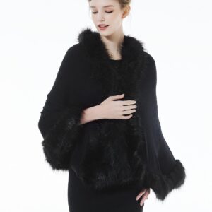 Faux Fur Shawl Wrap Stole Shrug Bridal Winter Wedding with Hook,Black,One Size