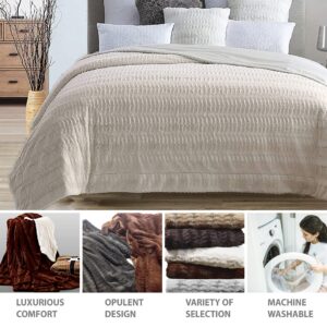 Cathay Home Luxe Faux Fur Mink Ultra-Soft Embossed Bedding Blanket -King, Cream, 1-Piece Throw/Blanket/Coverlet/Bedspread