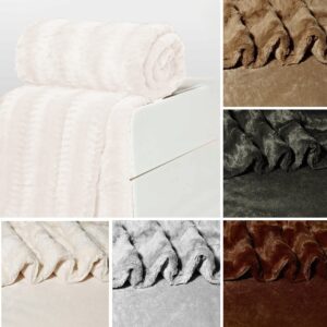 Cathay Home Luxe Faux Fur Mink Ultra-Soft Embossed Bedding Blanket -King, Cream, 1-Piece Throw/Blanket/Coverlet/Bedspread