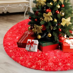 Joyyy Christmas Tree Skirt Red, 48inch Luxury Faux Fur Snowflake Beaded Tree Skirt for Holiday Christmas Party Tree Decoration