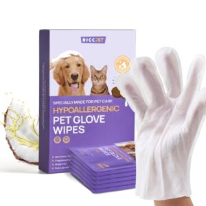 hicc pet cleaning & deodorizing bathing wipes for dogs and cats, nourish fur coconut oil grooming wipes for dogs, pet cleaning gloves wipes for daily care and traveling, hypoallergenic