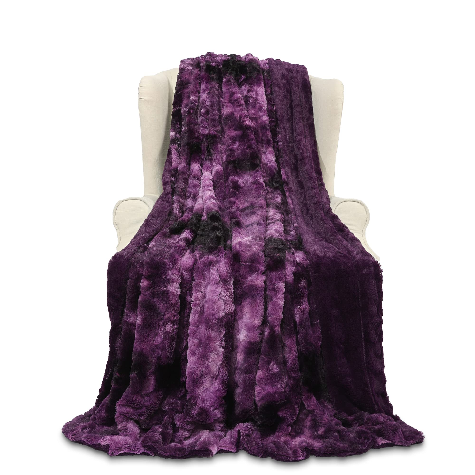 Faux Fur Blanket Twin Size - Cozy, Shaggy, and Furry Faux Fur - Luxury Tie-dye Decorative Gift - Reversible Twin Size Blankets for Couch, Sofa, Bed (60x80 Inches) Purple