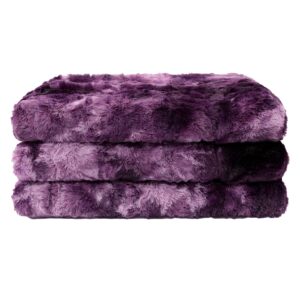 Faux Fur Blanket Twin Size - Cozy, Shaggy, and Furry Faux Fur - Luxury Tie-dye Decorative Gift - Reversible Twin Size Blankets for Couch, Sofa, Bed (60x80 Inches) Purple