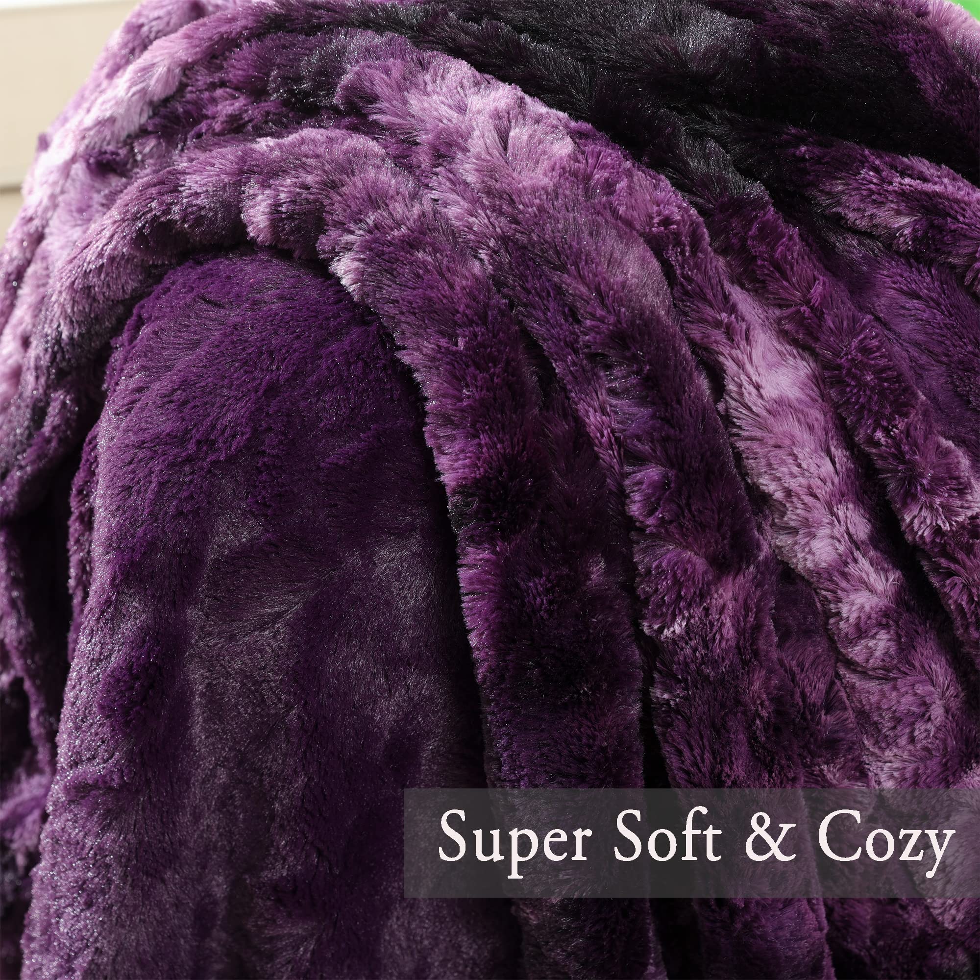 Faux Fur Blanket Twin Size - Cozy, Shaggy, and Furry Faux Fur - Luxury Tie-dye Decorative Gift - Reversible Twin Size Blankets for Couch, Sofa, Bed (60x80 Inches) Purple