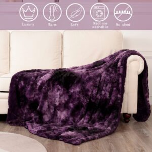 Faux Fur Blanket Twin Size - Cozy, Shaggy, and Furry Faux Fur - Luxury Tie-dye Decorative Gift - Reversible Twin Size Blankets for Couch, Sofa, Bed (60x80 Inches) Purple