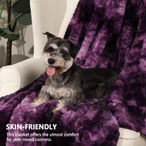 Faux Fur Blanket Twin Size - Cozy, Shaggy, and Furry Faux Fur - Luxury Tie-dye Decorative Gift - Reversible Twin Size Blankets for Couch, Sofa, Bed (60x80 Inches) Purple