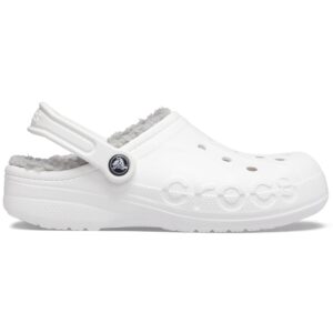 crocs unisex baya lined clog | fuzzy slippers, white/light grey, numeric_8 us men