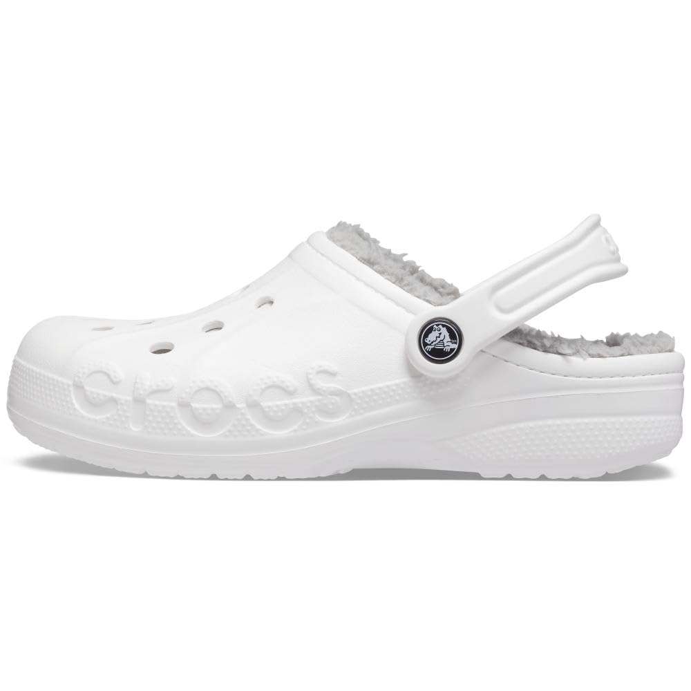 Crocs Unisex Baya Lined Clog | Fuzzy Slippers, White/Light Grey, numeric_8 US men