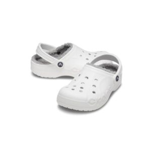 Crocs Unisex Baya Lined Clog | Fuzzy Slippers, White/Light Grey, numeric_8 US men