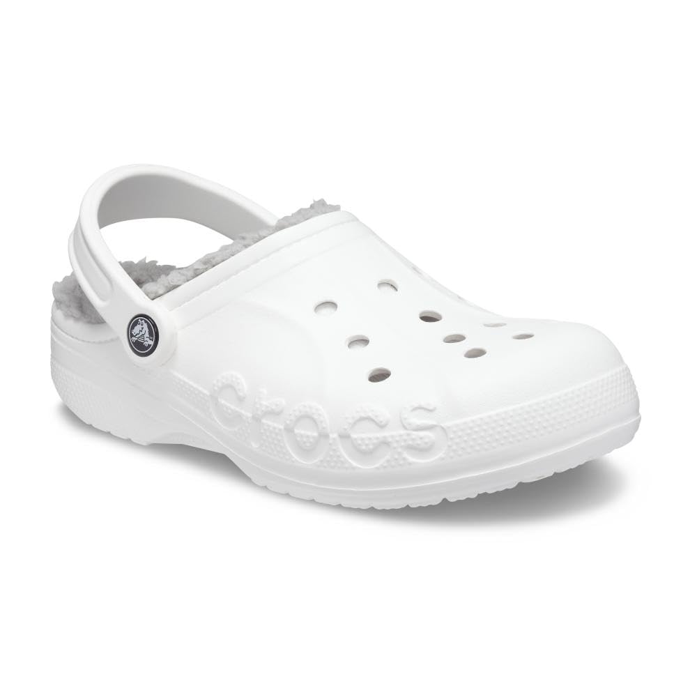 Crocs Unisex Baya Lined Clog | Fuzzy Slippers, White/Light Grey, numeric_8 US men