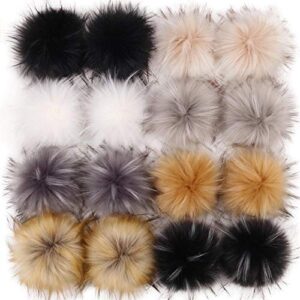 tengsen 16 pcs 4 inches faux fur pom pom balls faux fox fur pom poms fluffy for hats scarves gloves bags accessories (8 colors, 2 pcs per color)