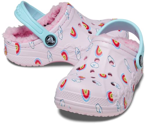 Crocs Baya Lined Clogs, Fuzzy Slippers for Kids and Toddlers, Rainbows and Clouds, 10 US Unisex