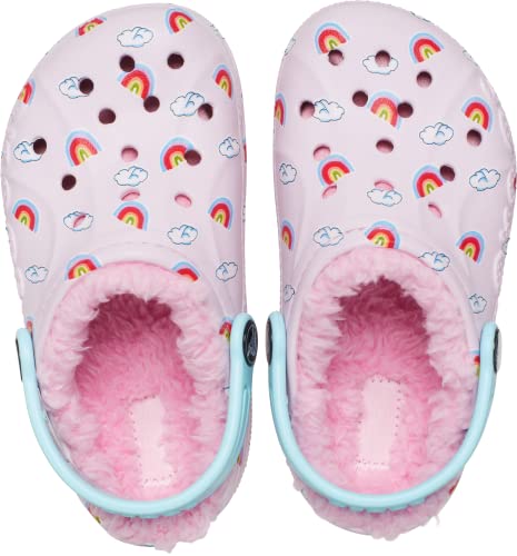 Crocs Baya Lined Clogs, Fuzzy Slippers for Kids and Toddlers, Rainbows and Clouds, 10 US Unisex