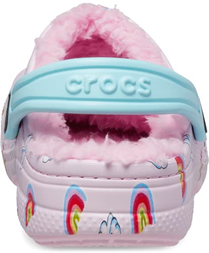 Crocs Baya Lined Clogs, Fuzzy Slippers for Kids and Toddlers, Rainbows and Clouds, 10 US Unisex