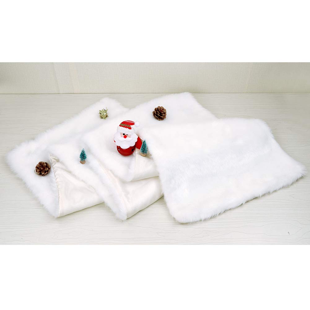 OurWarm Luxury Christmas Table Runner Snowy White Faux Fur Table Runner for Christmas Table Decorations 15 x 72 Inch