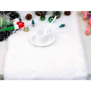 OurWarm Luxury Christmas Table Runner Snowy White Faux Fur Table Runner for Christmas Table Decorations 15 x 72 Inch