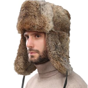 Trapper Hat Winter Russian Ushanka Hat Men Women with Faux Rabbit Fur Aviator Earflap Hat Windproof for Hunting Skiing