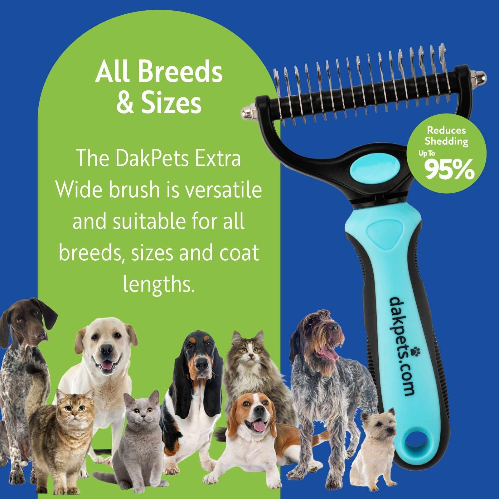 DakPets Dematting Rake for Dogs - Double Row Undercoat Rake for Dogs - Cat Brush & Deshedding Tool Gently Removes Loose Hair & Mats - Dog Hair Detangler & Cat Matted Fur Remover - Easy-Grip Design