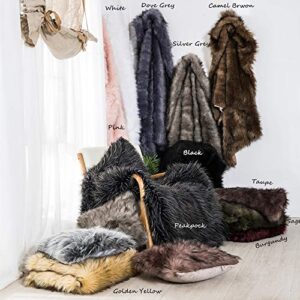 Luxury Plush Faux Fur Throw Blanket, Long Pile Brown with Black Tipped Blanket, Super Warm, Fuzzy, Elegant, Fluffy Decoration Blanket Scarf for Sofa, Armchair, Couch and Bed, 50''x 60''