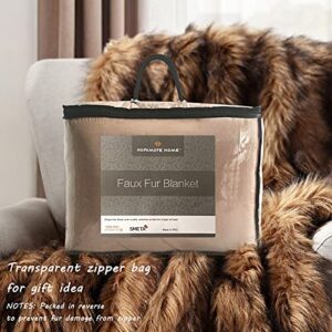 Luxury Plush Faux Fur Throw Blanket, Long Pile Brown with Black Tipped Blanket, Super Warm, Fuzzy, Elegant, Fluffy Decoration Blanket Scarf for Sofa, Armchair, Couch and Bed, 50''x 60''